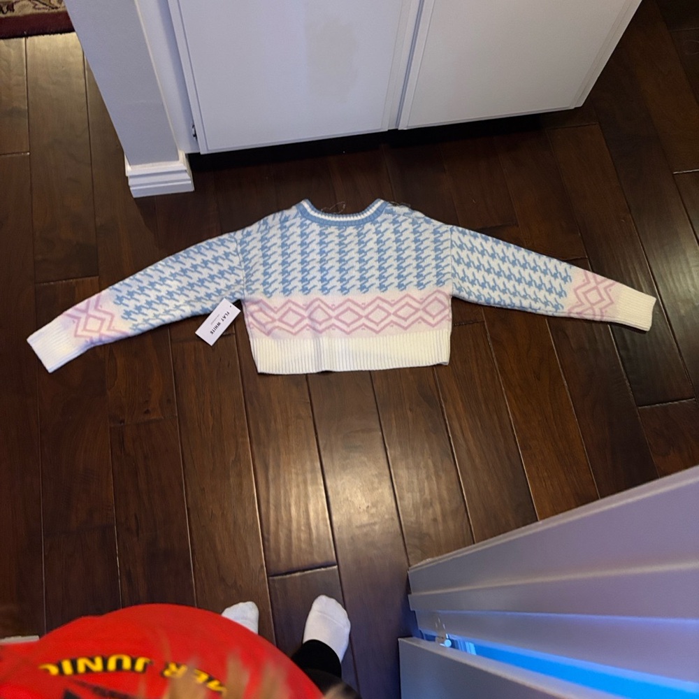 Blue and Pink Patterned Women's Sweater